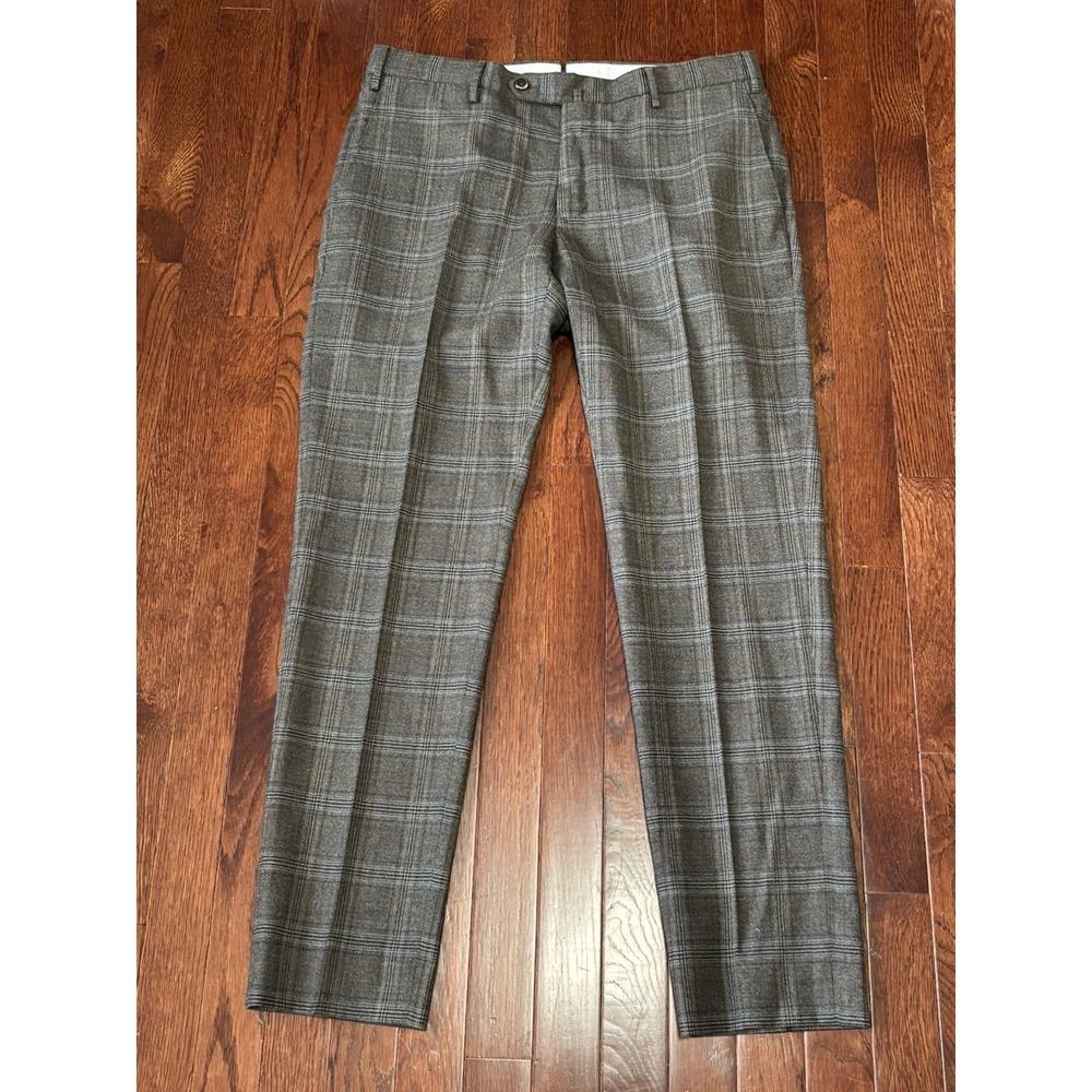 NWOT PT Torino Gray Plaid Stretch Wool Pants 50 34x31 Slim Fit